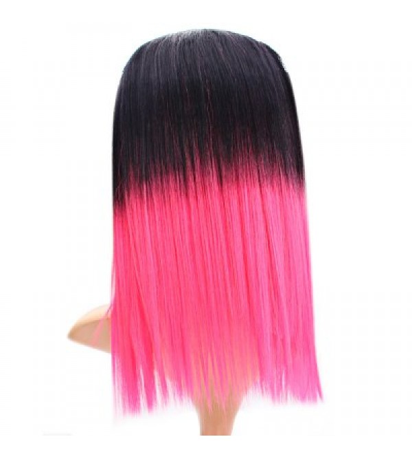 Tangle Free Black + Pink Hairpiece Wig Highlight Stright Hair Extension for Women