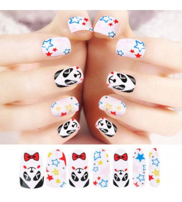 Charming Panda Style Colorful Nail Art Tip Sticker with Nail File Gift Home Nail Beauty Supplies