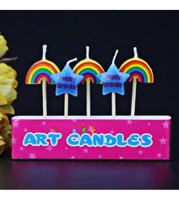 5Pcs Pentagram and Rainbow Cartoon Birthday Candle