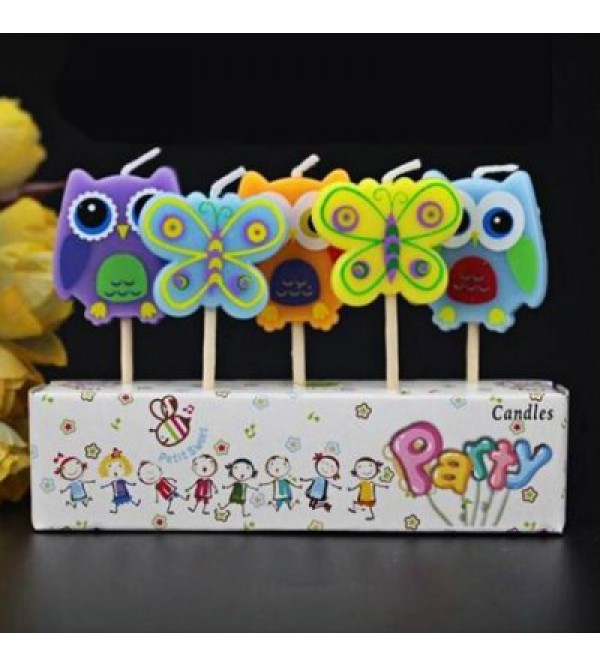 5Pcs Butterfly and Owl Cartoon Birthday Candle