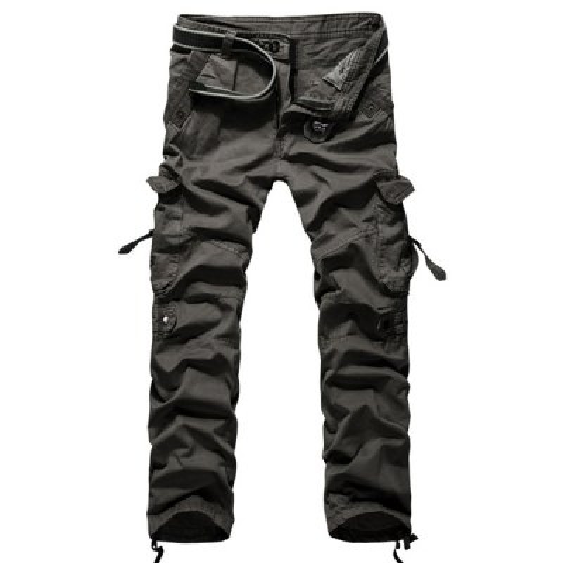 Loose Fit Modish Multi-Pocket Solid Color Straight Leg Men's Cotton Blend Cargo Pants