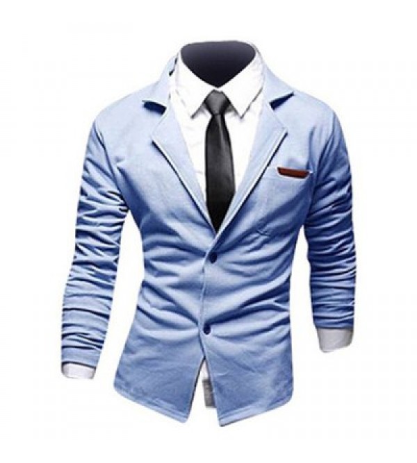 Casual Lapel PU Leather Spliced Single-Breasted Long Sleeves Blazer For Men