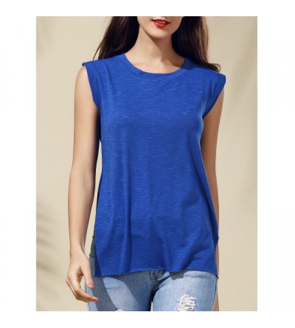 Chic Women's Sleeveless Blue Furcal T-Shirt