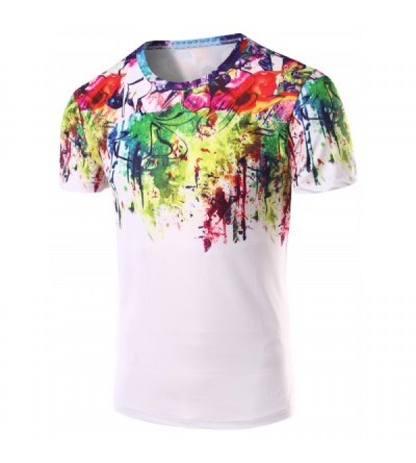 3D Abstract Printed Round Neck Short Sleeve T-Shirt For Men