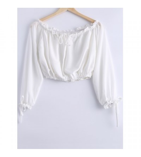 Stylish Off-The-Shoulder Tie Long Sleeves Crop Top For Women