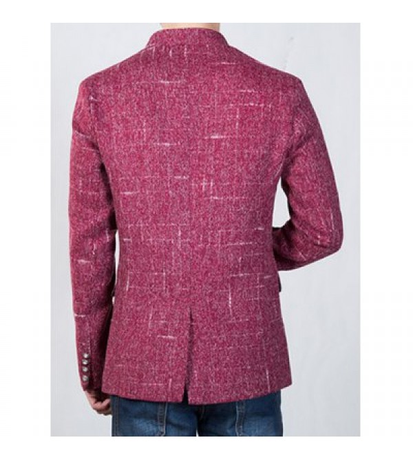 Trendy Textured Stand Collar Totem Print Slim Fit Blazer For Men