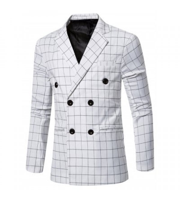 Classic Notched Lapel Collar Checked Double Breasted Blazer For Men