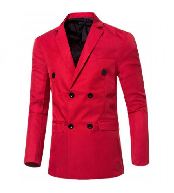 Casual Lapel Collar Double Breasted Flap-Pocket Design Blazer For Men