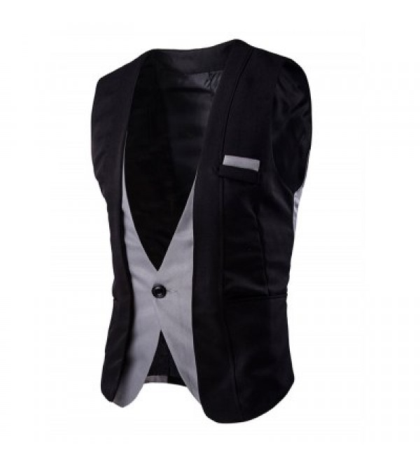Buckle Back Color Splicing One Button Vest For Men