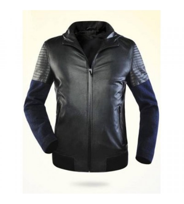 Zippered Splicing Faux Leather Hooded Jacket ODM Designer