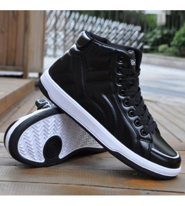 PU Leather Stitching Tie Up Casual Shoes