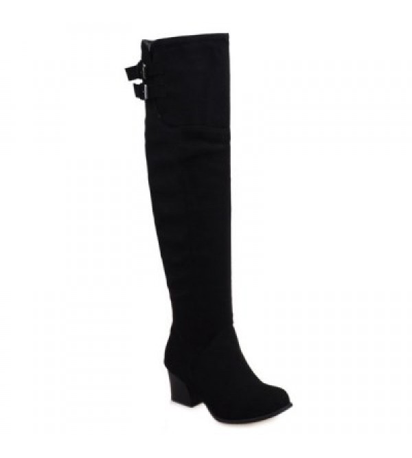 Zipper Double Buckle Suede Thigh Boots