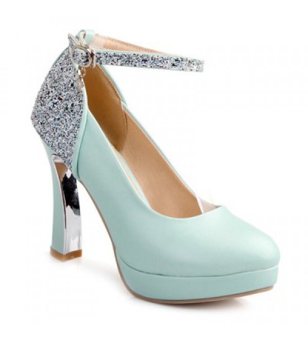Ankle Strap Chunky Heel Sequin Pumps