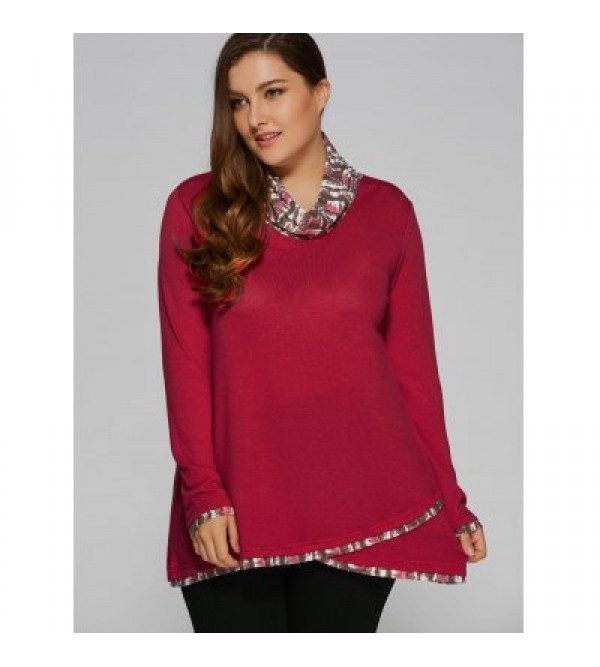 Plus Size Cowl Neck Overlay Blouse