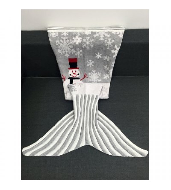 Christmas Snowman Pattern Knitted Mermaid Tail Blanket