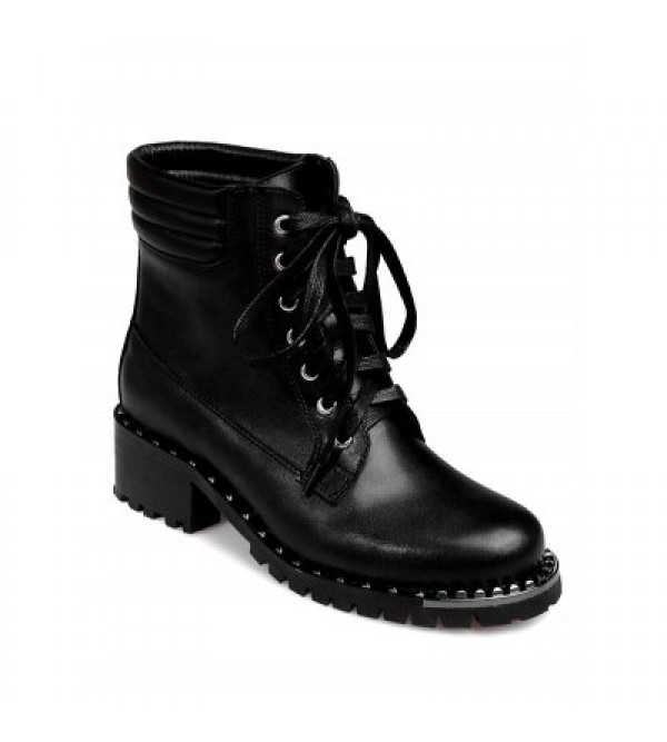 PU Leather Lace-Up Rivets Ankle Boots