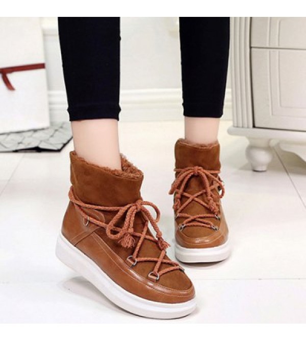 Splicing Lace-Up Platform Ankle Boots
