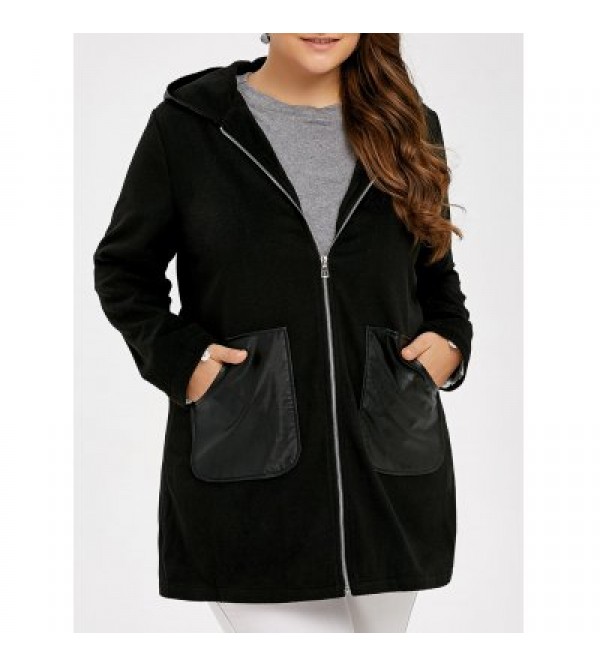 Plus Size PU Leather Trim Coat