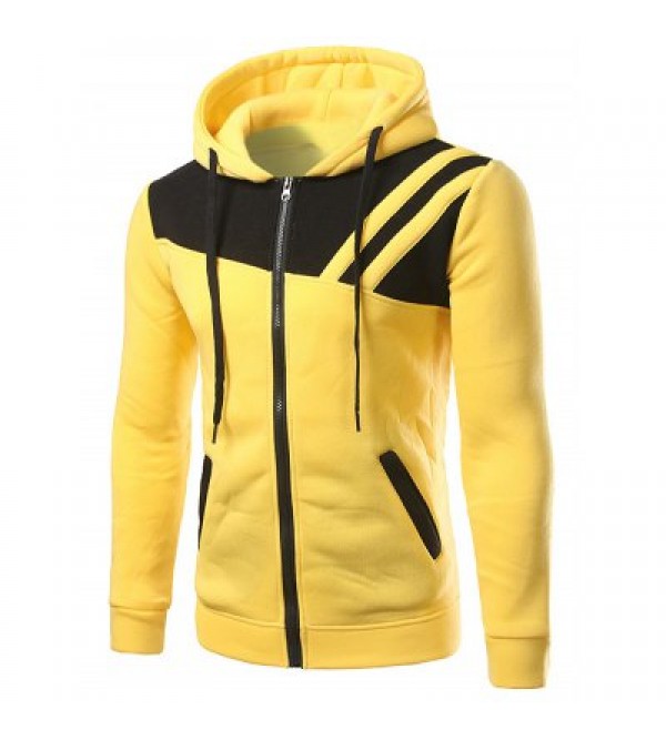 Contrast Paneled Drawstring Zippered Two Tone Hoodie