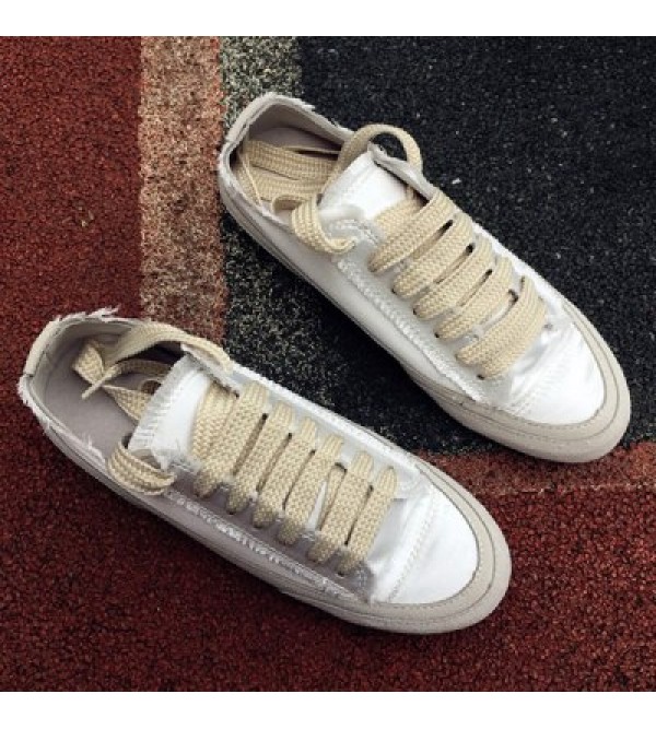 Casual Lace-Up Satin Spliced Suede Sneakers