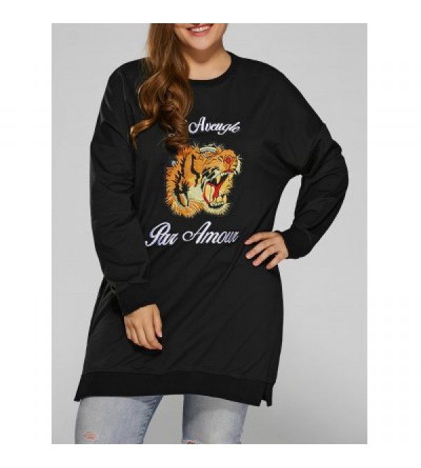 Tiger Embroidered Plus Size Sweatshirt Dress