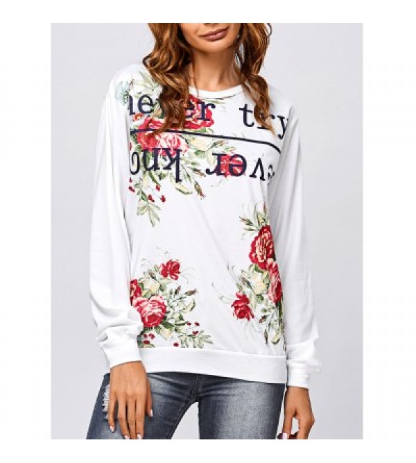 Active Letter and Rose Print Sweatshirt