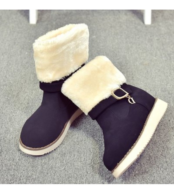 Fuzzy Buckle Strap Suede Snow Boots