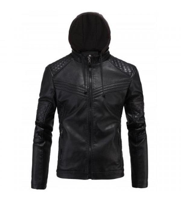 Argyle Spliced PU-Leather Fleece Zip-Up Jacket