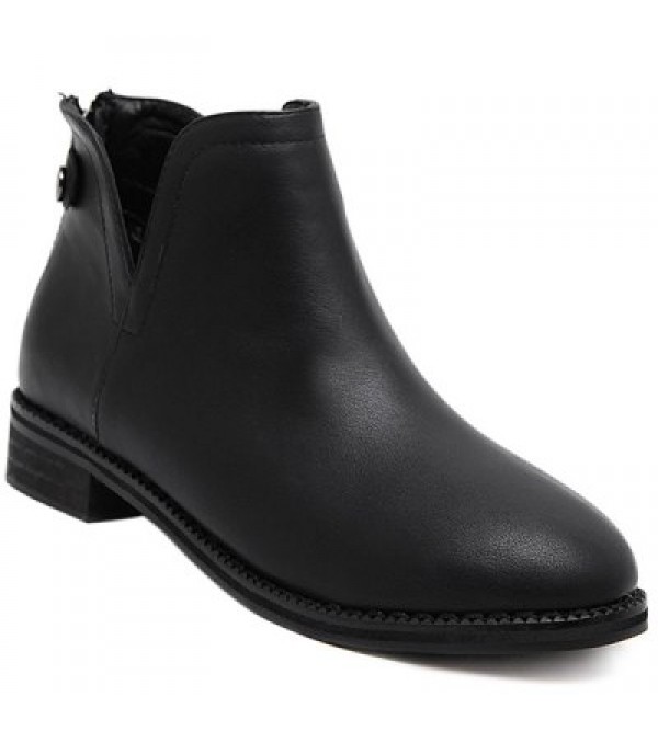 Back Zip PU Leather Ankle Boots