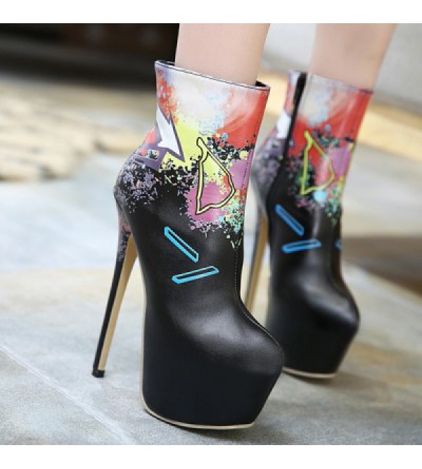 Platform Grafflti Print Stiletto Heel Boots