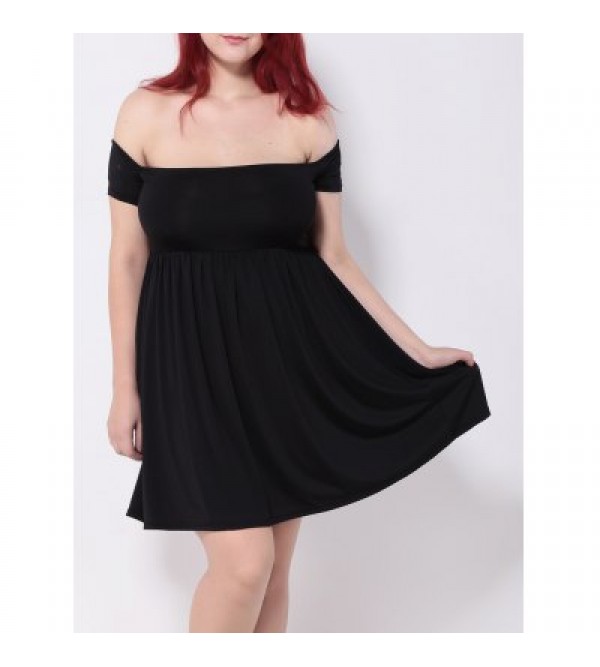 Off the Shoulder Pleated Empire Waist Cocktail Dress