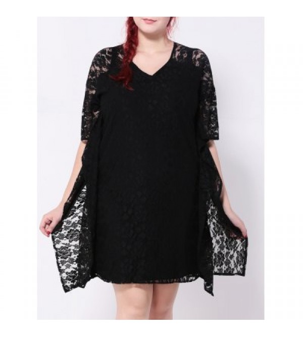 Batwing Sleeves Lace Splicing Dress