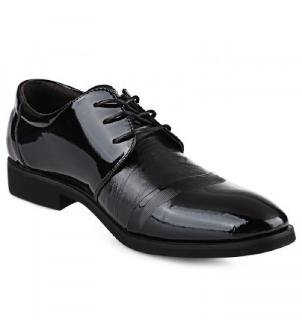 Pointed Toe Lace Up Pure Color Male Business Leather Shoes