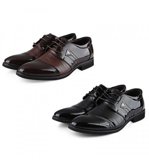 Pointed Toe Lace Up Pure Color Male Business Leather Shoes