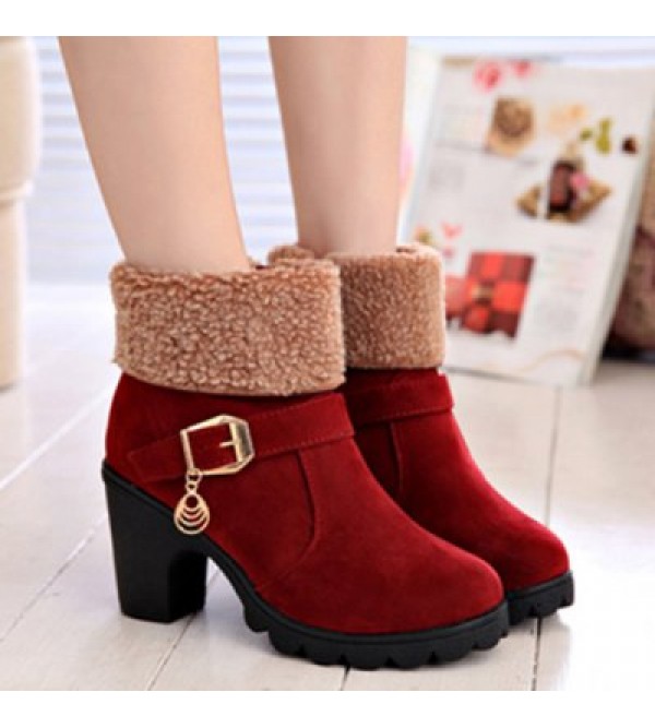Belt Buckle Chunky Heel Ankle Boots