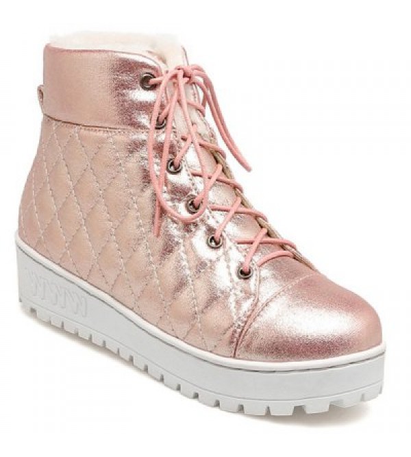 Quilted Lace Up Platform Short Boots