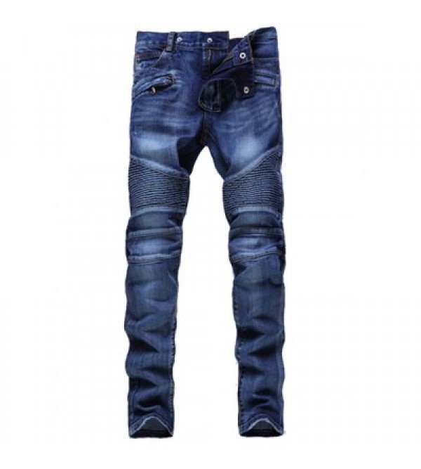 Skinny Zipper Embellished Biker Jeans