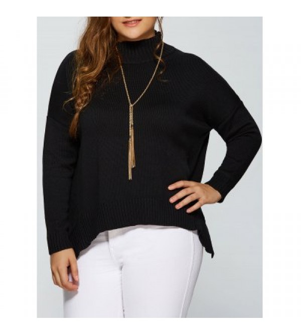 Plus Size Drop Shoulder Side Slit Turtleneck Sweater