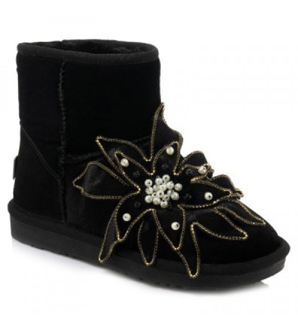 Beading Flower Ankle Snow Boots