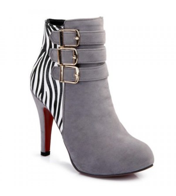 Zebra-Stripe Buckle Suede Ankle Boots