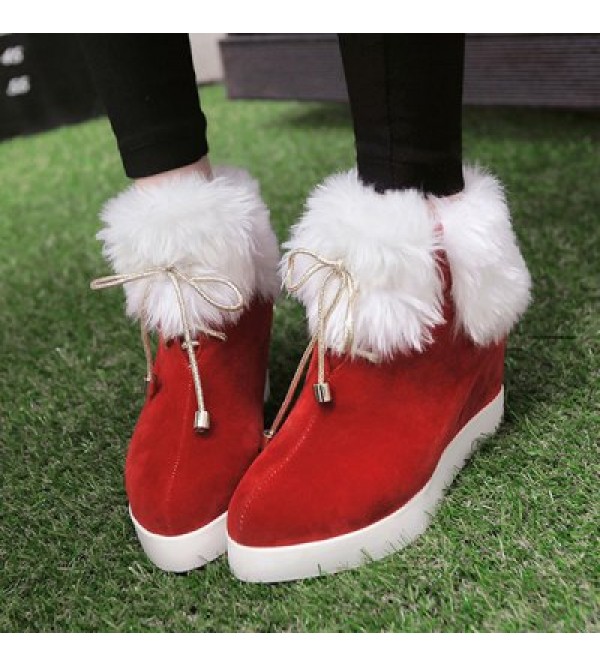 Wedge Heel Furry Ankle Boots