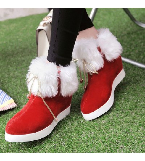 Wedge Heel Furry Ankle Boots