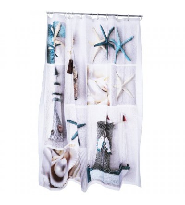 3D Blue Sea Life Seashell Pattern Water-resistant Shower Curtain