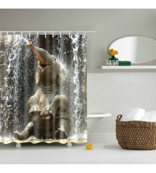 3D Elephant Design Mouldproof Waterproof Bath Shower Curtain