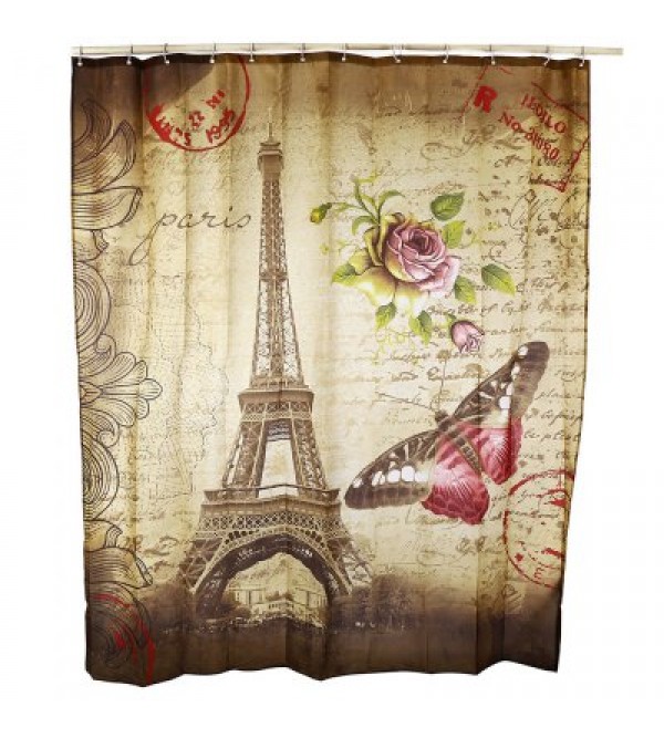 180 x 200cm Butterfly Eiffel Tower Printed Shower Curtain