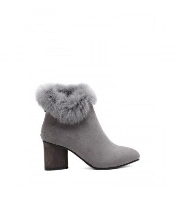 Faux Fur Zipper Pointed Toe Ankle Boots