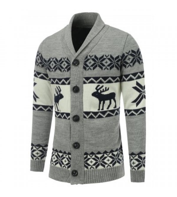 Button Front Reindeer Snowflake Christmas Cardigan
