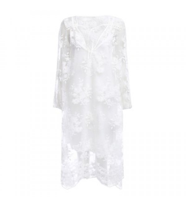 3/4 Sleeve See-through Embroidery Lace Dress