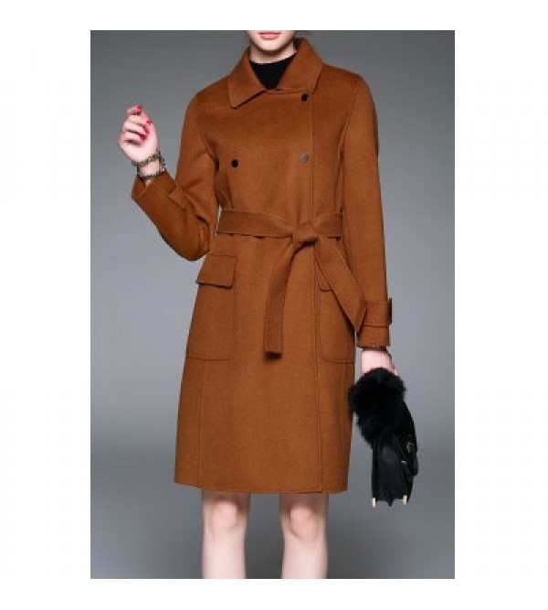 Button Down Wool Coat with Belt