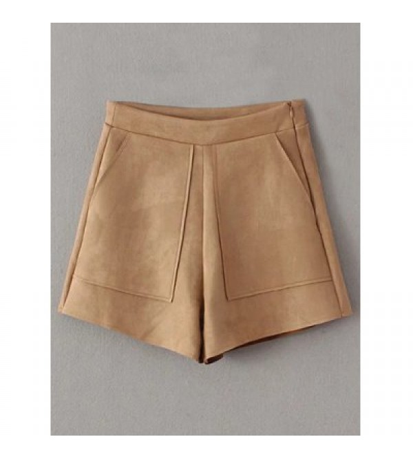 Pockets Suede khaki Shorts Women\'s